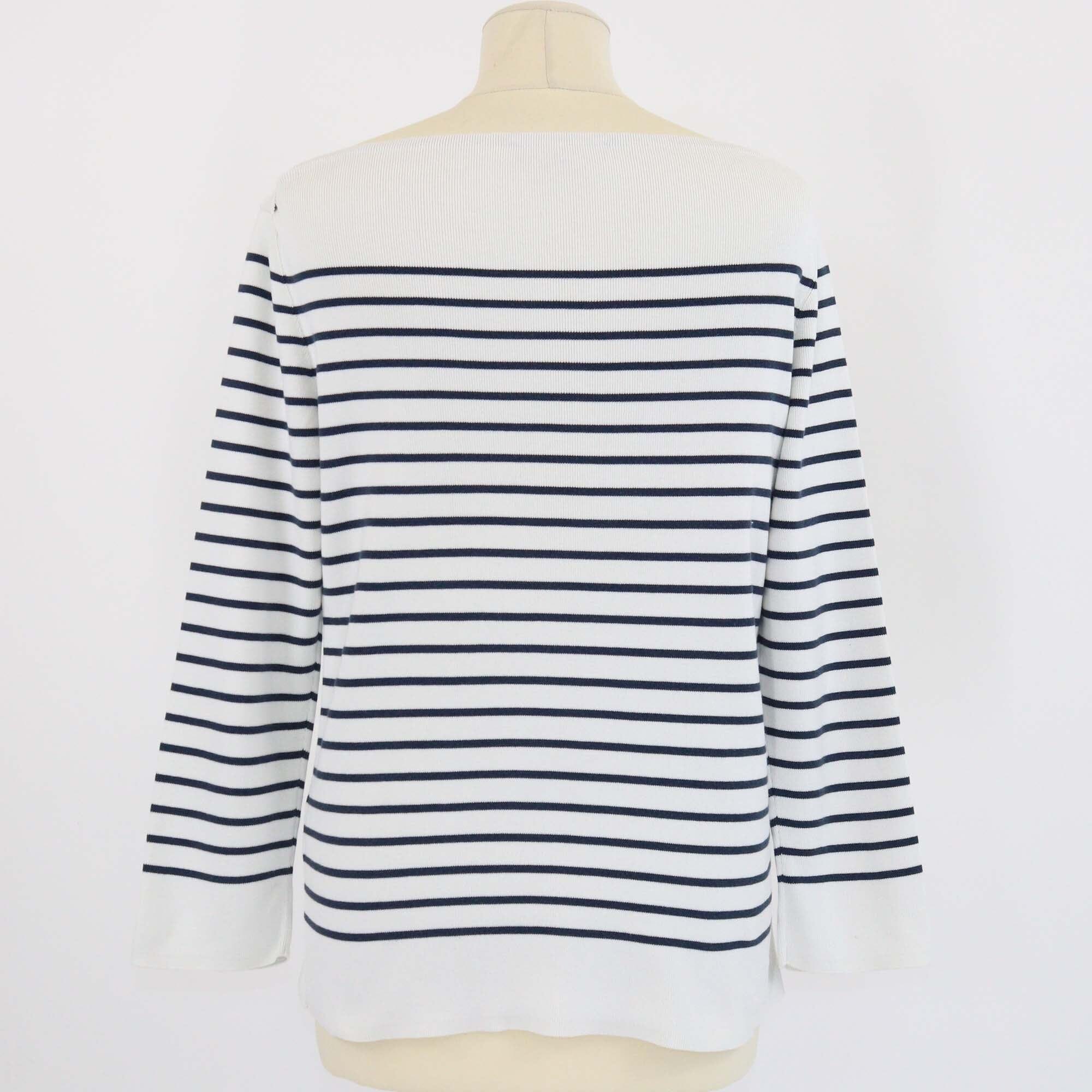 Loro Piana White/Blue Cotton Stripe Knitted Long Sleeve Sweater Womens Loro Piana 