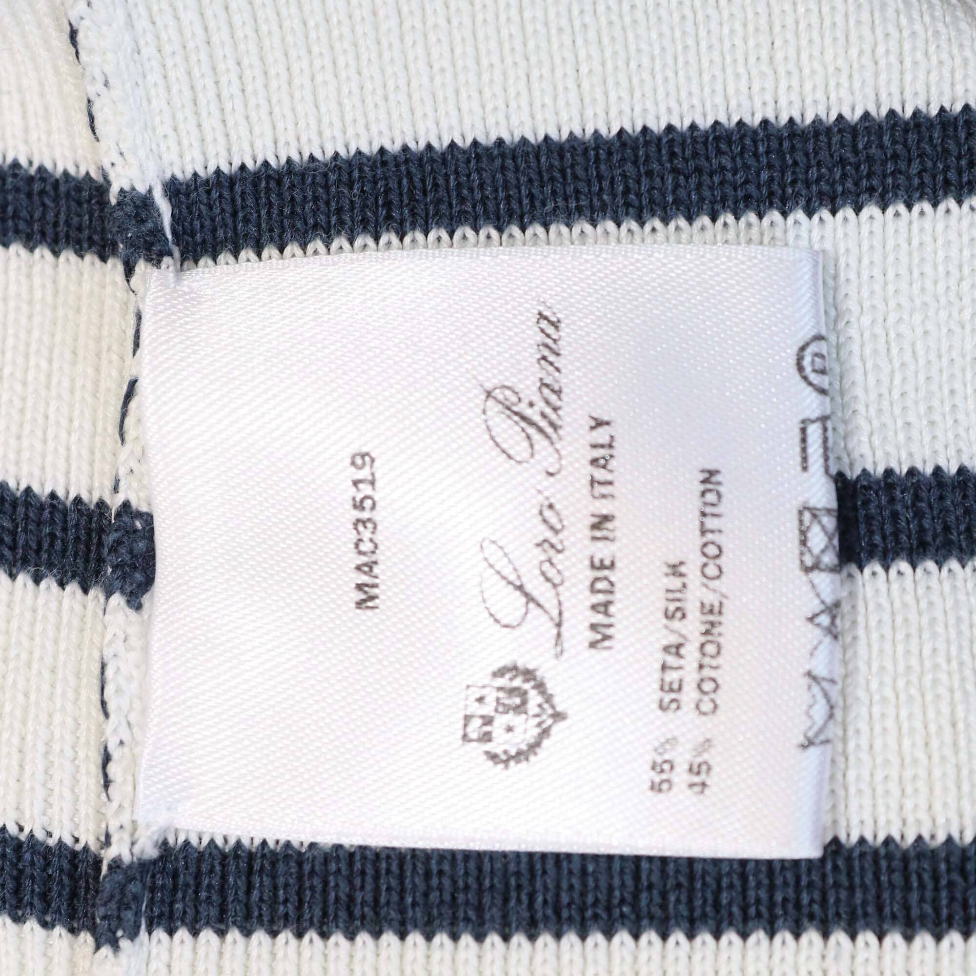 Loro Piana White/Blue Cotton Stripe Knitted Long Sleeve Sweater Womens Loro Piana 