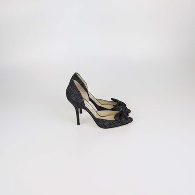 Jimmy Choo Black Brocade Fabric Bow Sandals