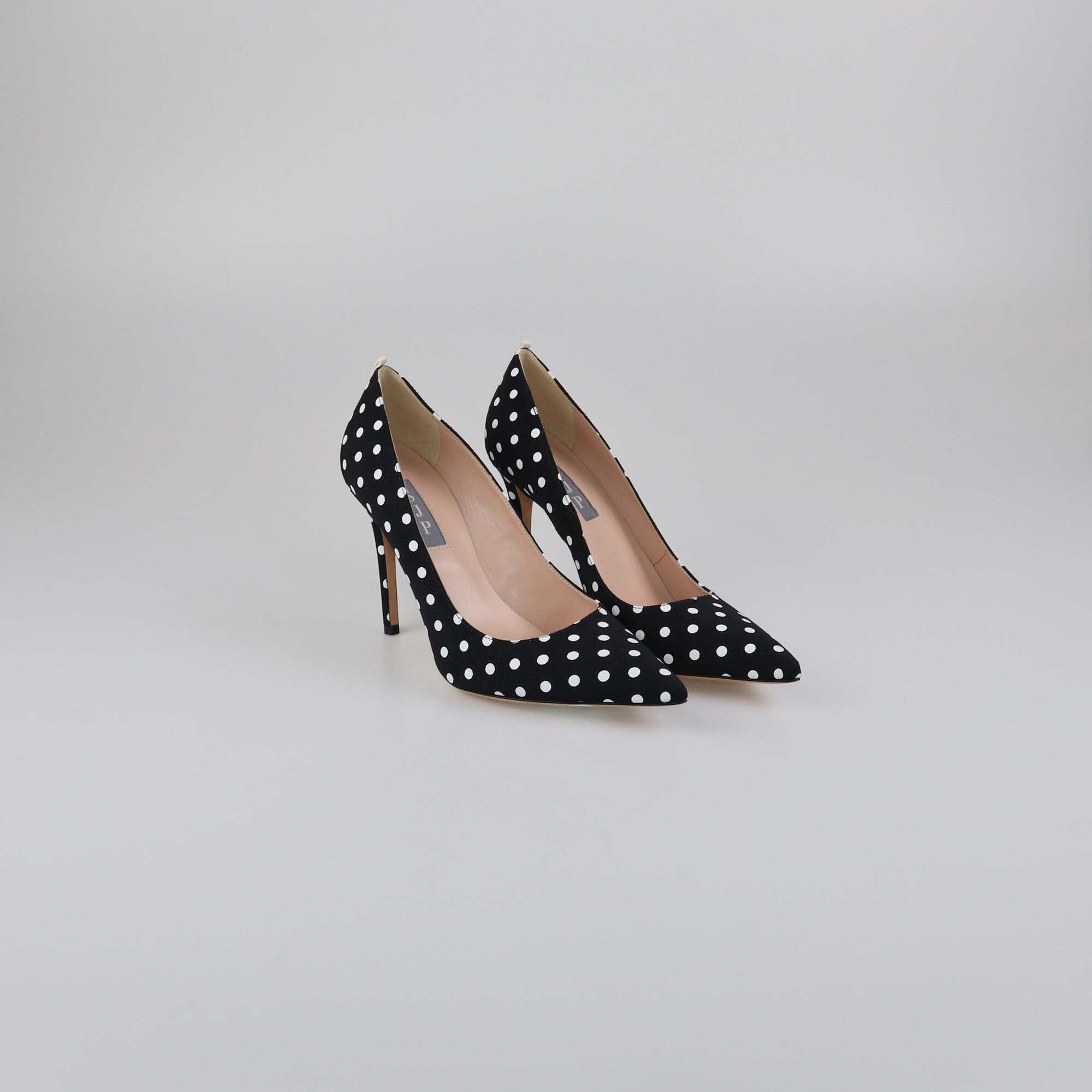 SJP Black Ploka Dots Pointed Toe Pumps Womens SJP 