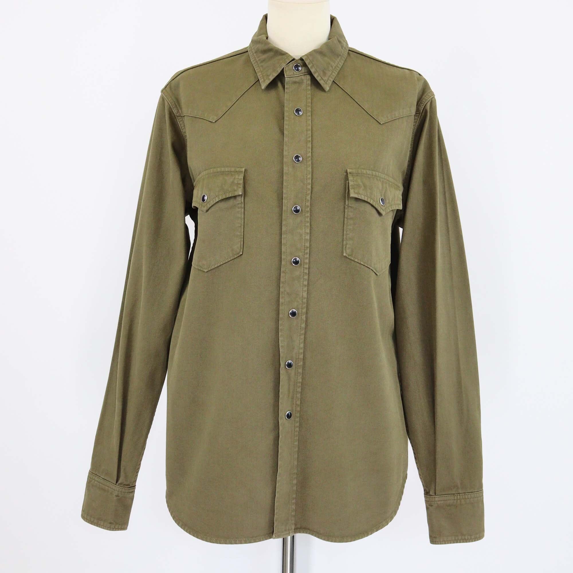 Saint Laurent Military Green Denim Long Sleeve Shirt Womens Saint Laurent 