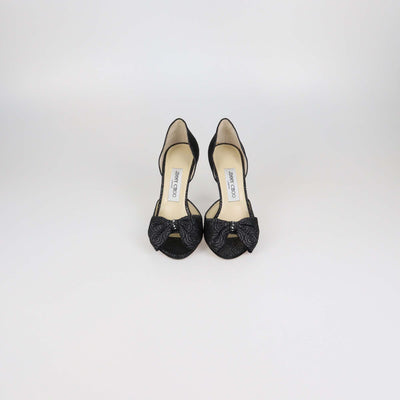 Jimmy Choo Black Brocade Fabric Bow Sandals