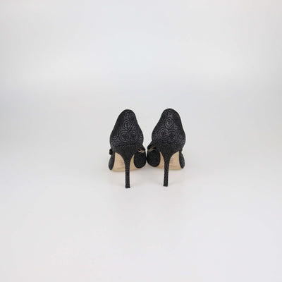 Jimmy Choo Black Brocade Fabric Bow Sandals