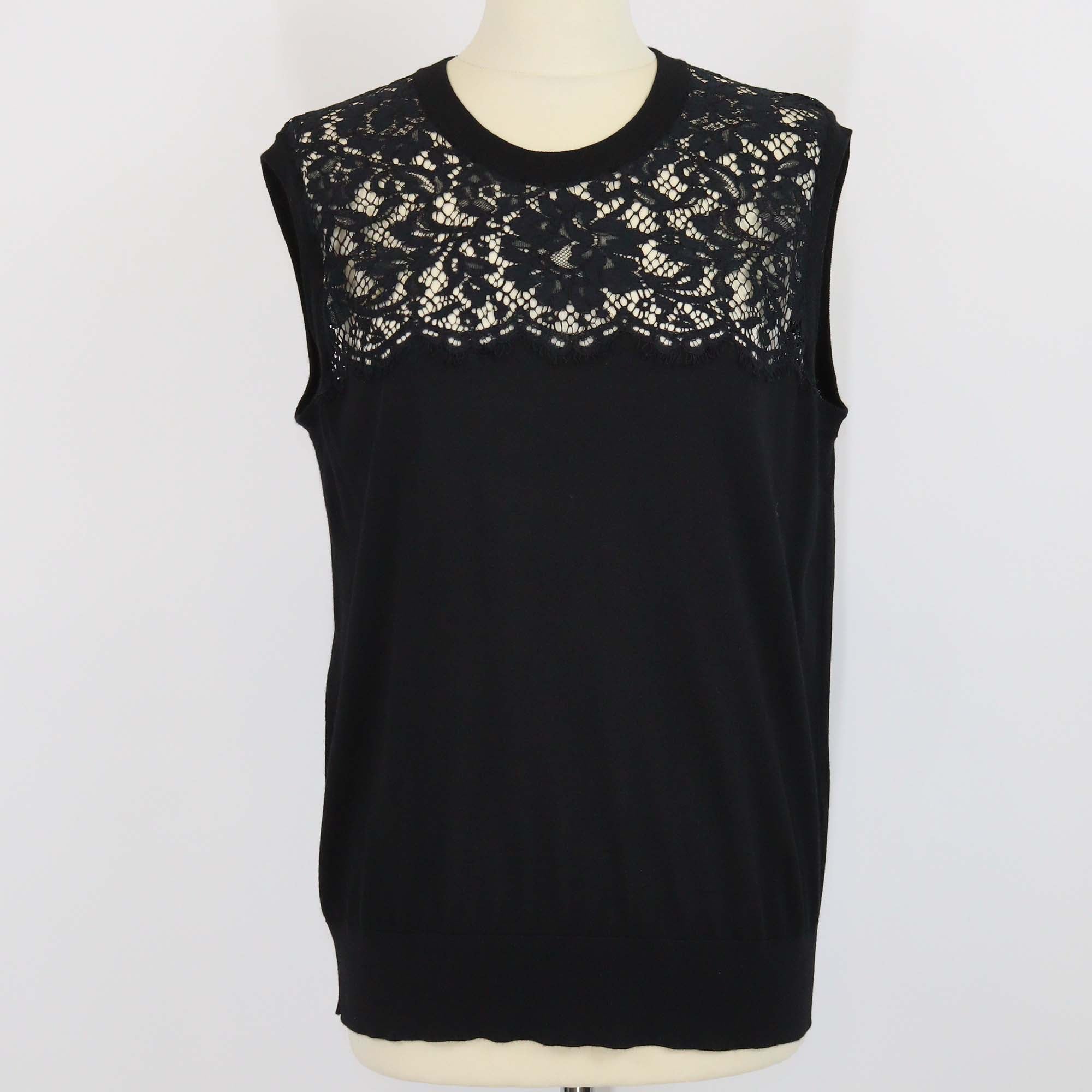 Dolce & Gabbana Black Blend Wool Lace Panel Sleeveless Top