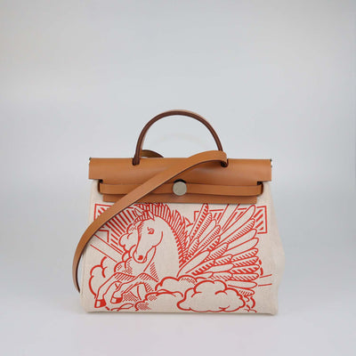 Hermes Ecru Beige/Natural Canvas and Vache Hunter Pegase Pop Herbag Zip 31 Bag