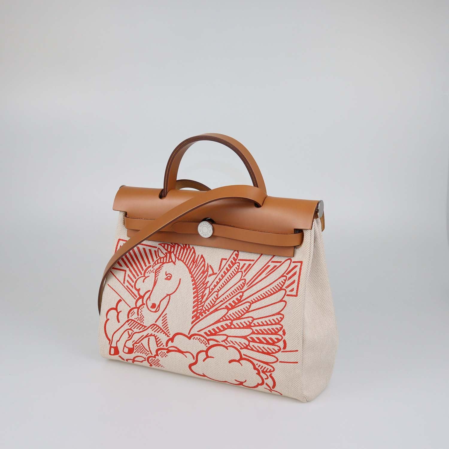Hermes Ecru Beige/Natural Canvas and Vache Hunter Pegase Pop Herbag Zip 31 Bag