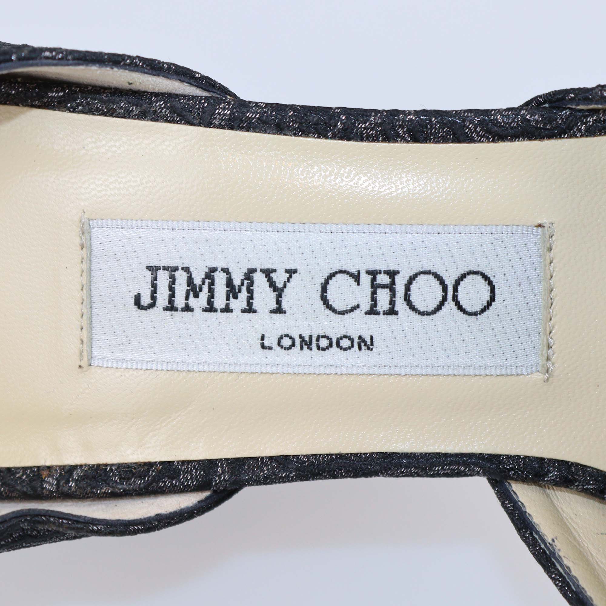 Jimmy Choo Black Brocade Fabric Bow Sandals