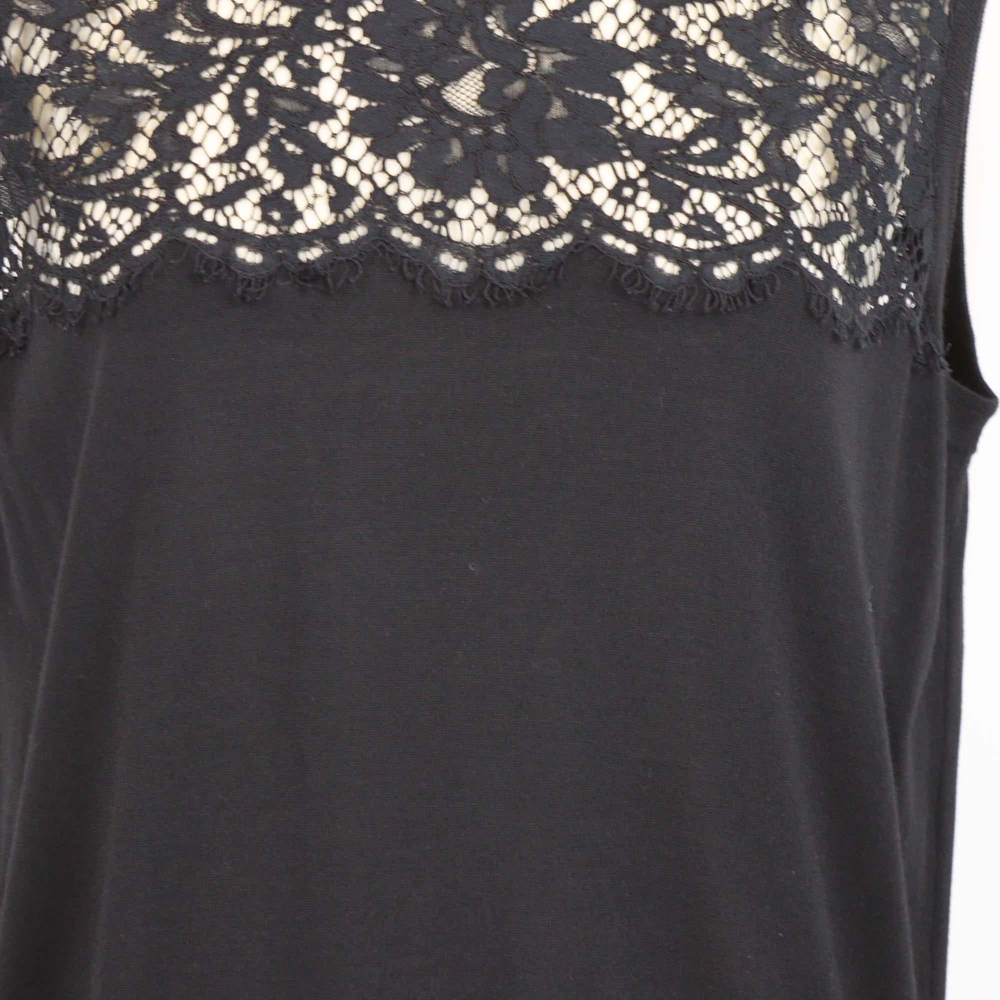 Dolce & Gabbana Black Blend Wool Lace Panel Sleeveless Top