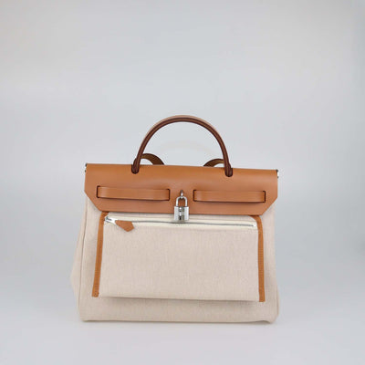 Hermes Ecru Beige/Natural Canvas and Vache Hunter Pegase Pop Herbag Zip 31 Bag