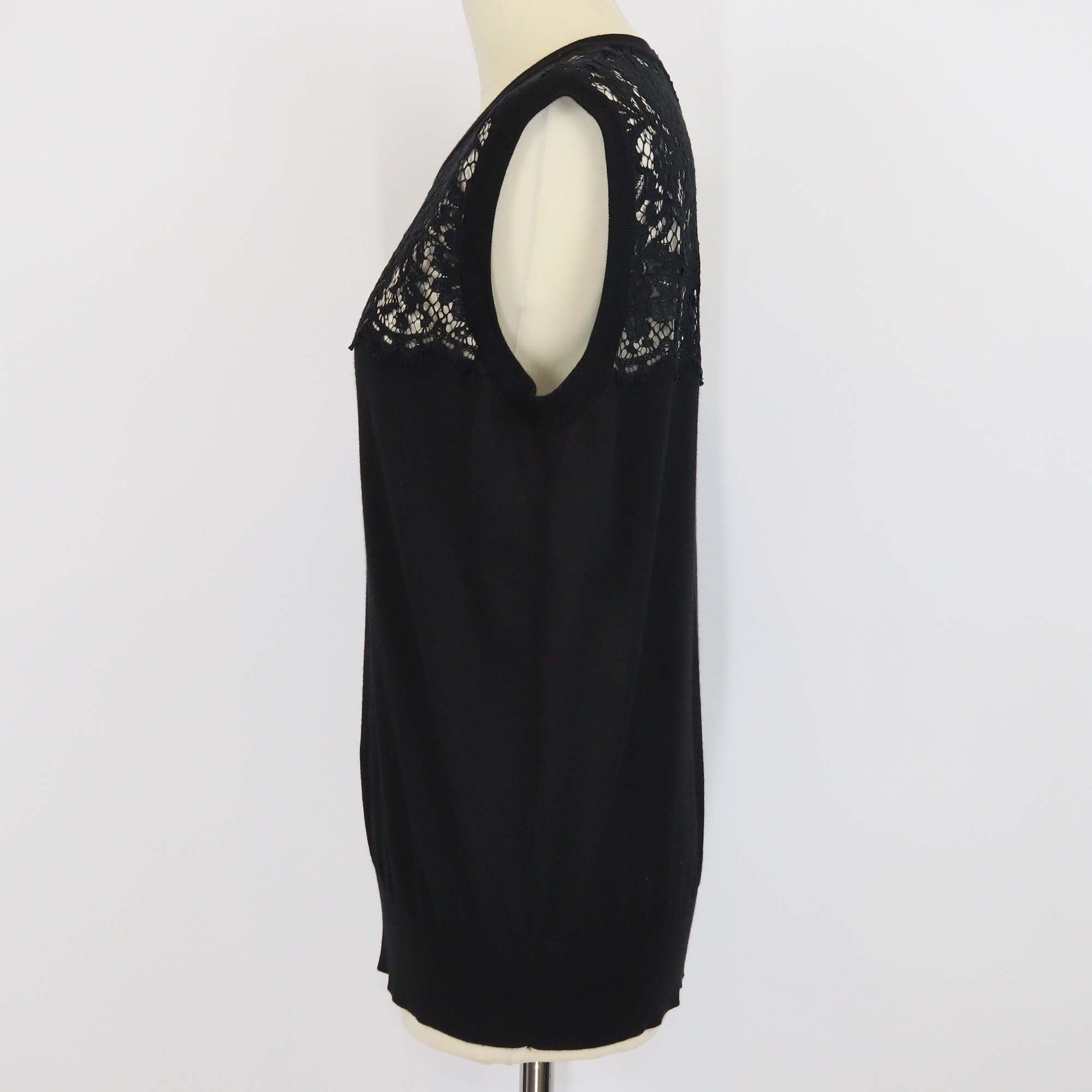 Dolce & Gabbana Black Blend Wool Lace Panel Sleeveless Top
