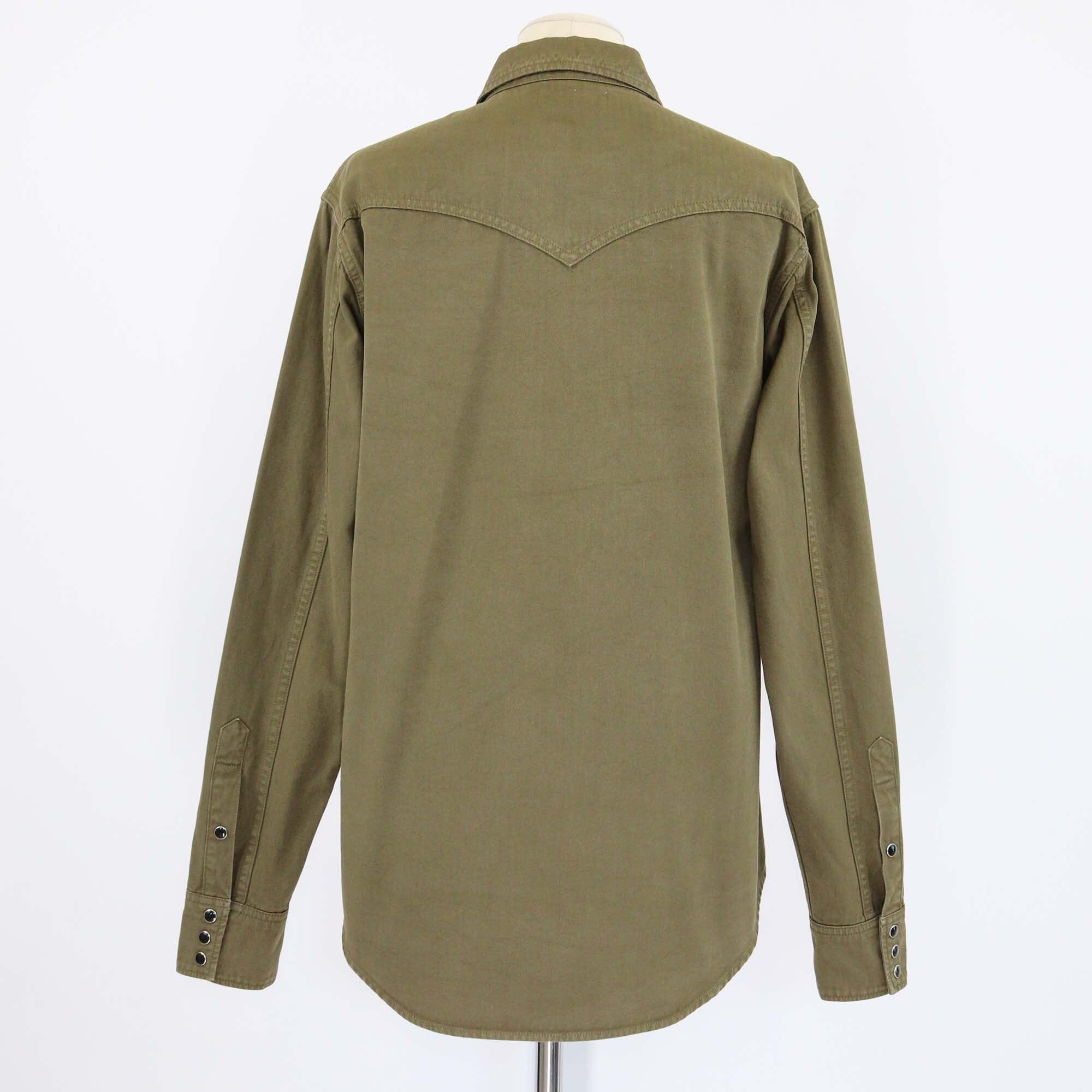 Saint Laurent Military Green Denim Long Sleeve Shirt Womens Saint Laurent 