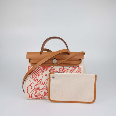 Hermes Ecru Beige/Natural Canvas and Vache Hunter Pegase Pop Herbag Zip 31 Bag