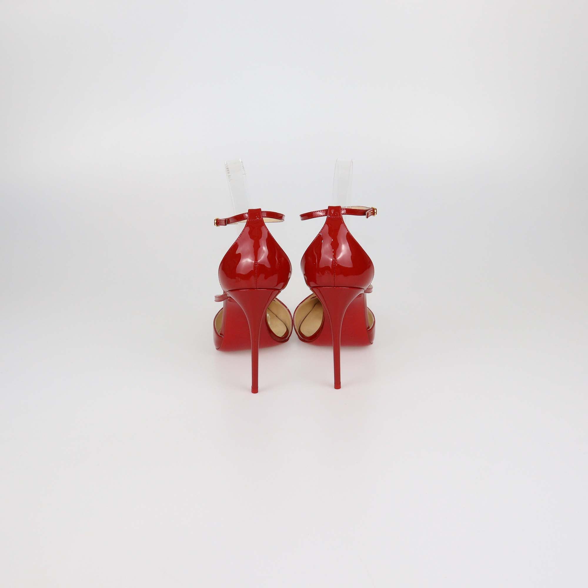 Christian Louboutin Red Patent Leather Fliketta Ankle Strap Pointed Toe Pumps