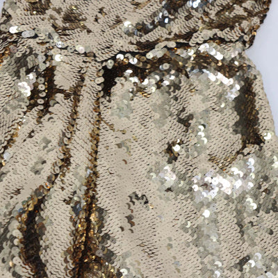 Nadine Merabi Gold Sequins Symmetric Draped One Shoulder Mini Dress
