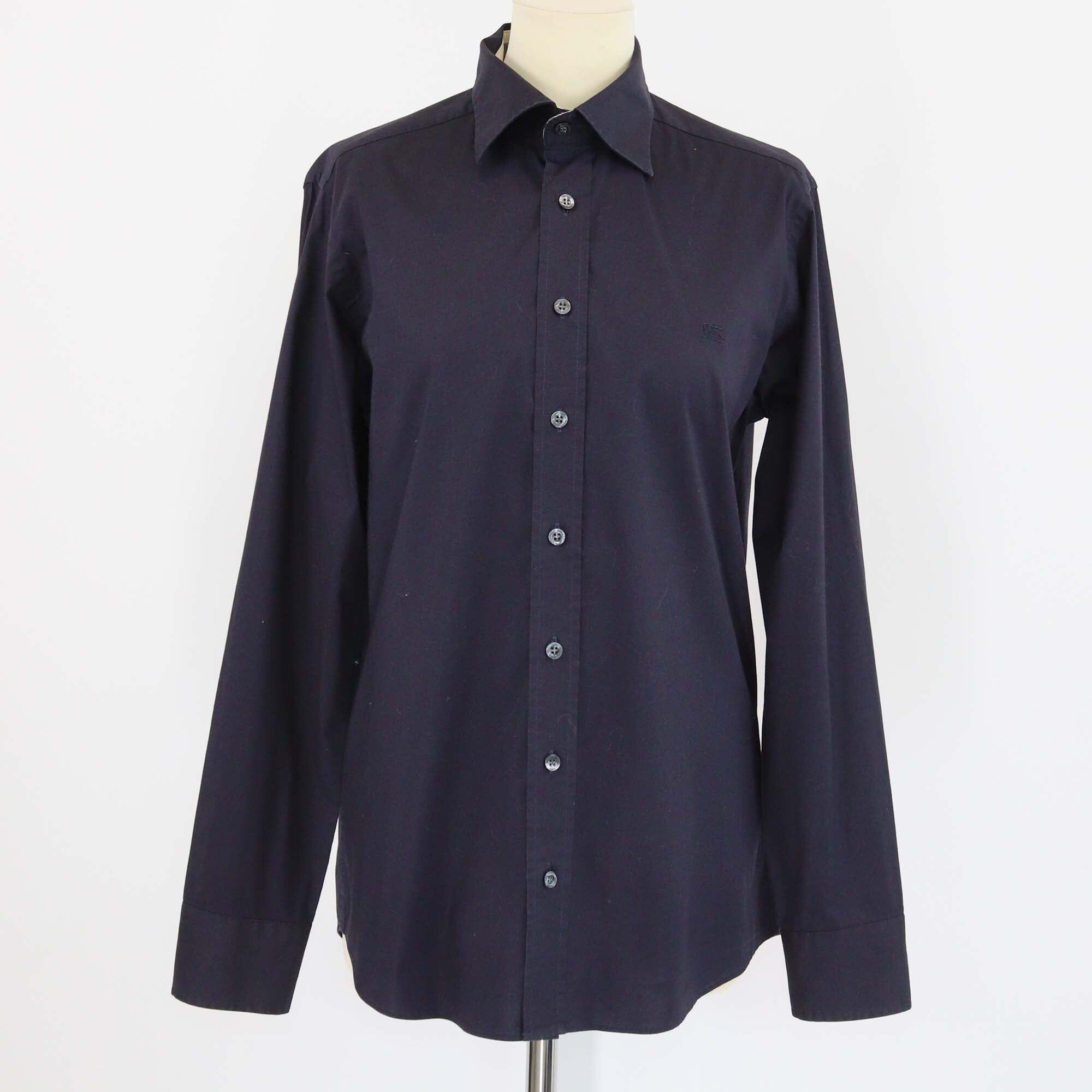 Burberry Brit Navy Blue Cotton Embroidered Logo Button Front Long Sleeve Shirt Womens Burberry Brit 