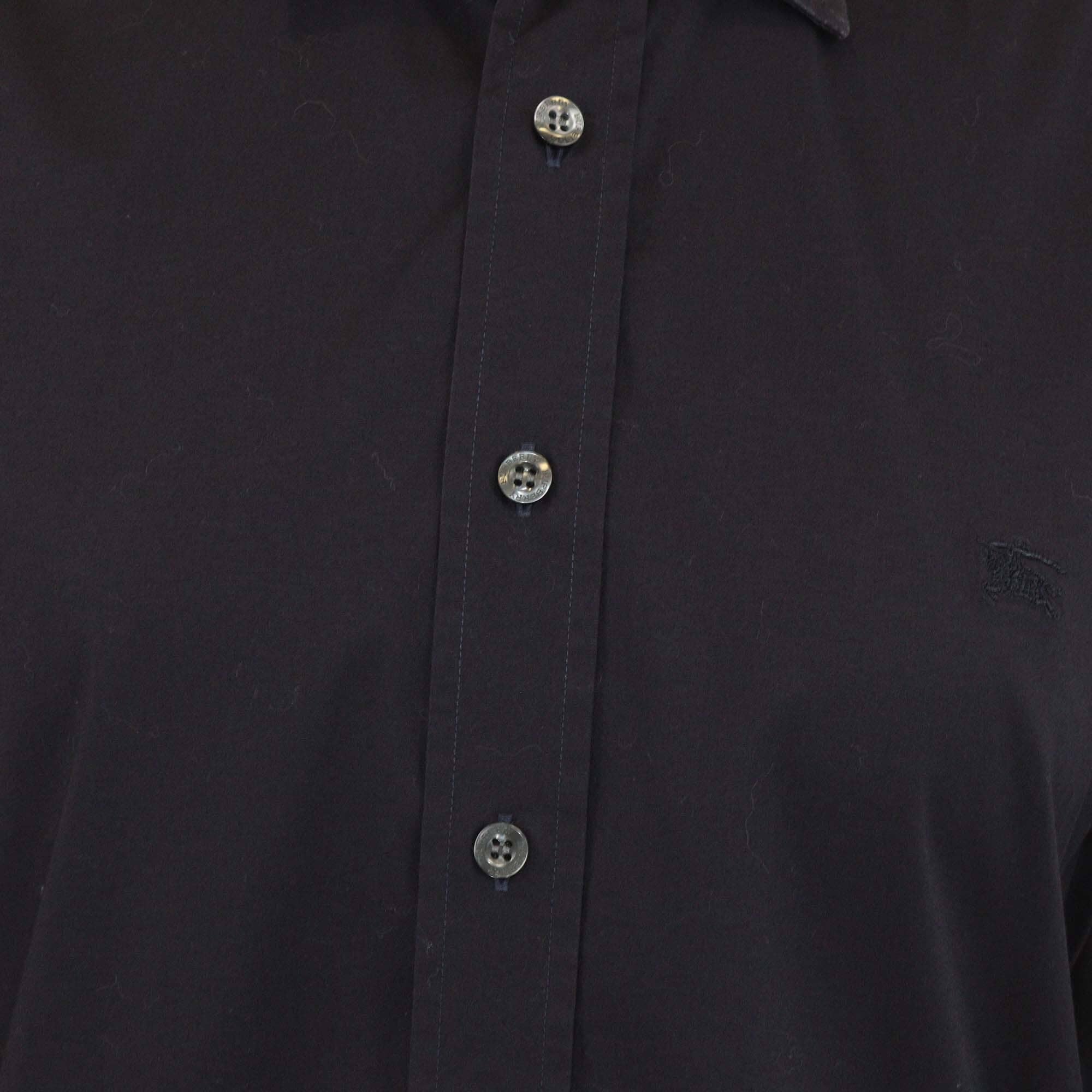 Burberry Brit Navy Blue Cotton Embroidered Logo Button Front Long Sleeve Shirt Womens Burberry Brit 