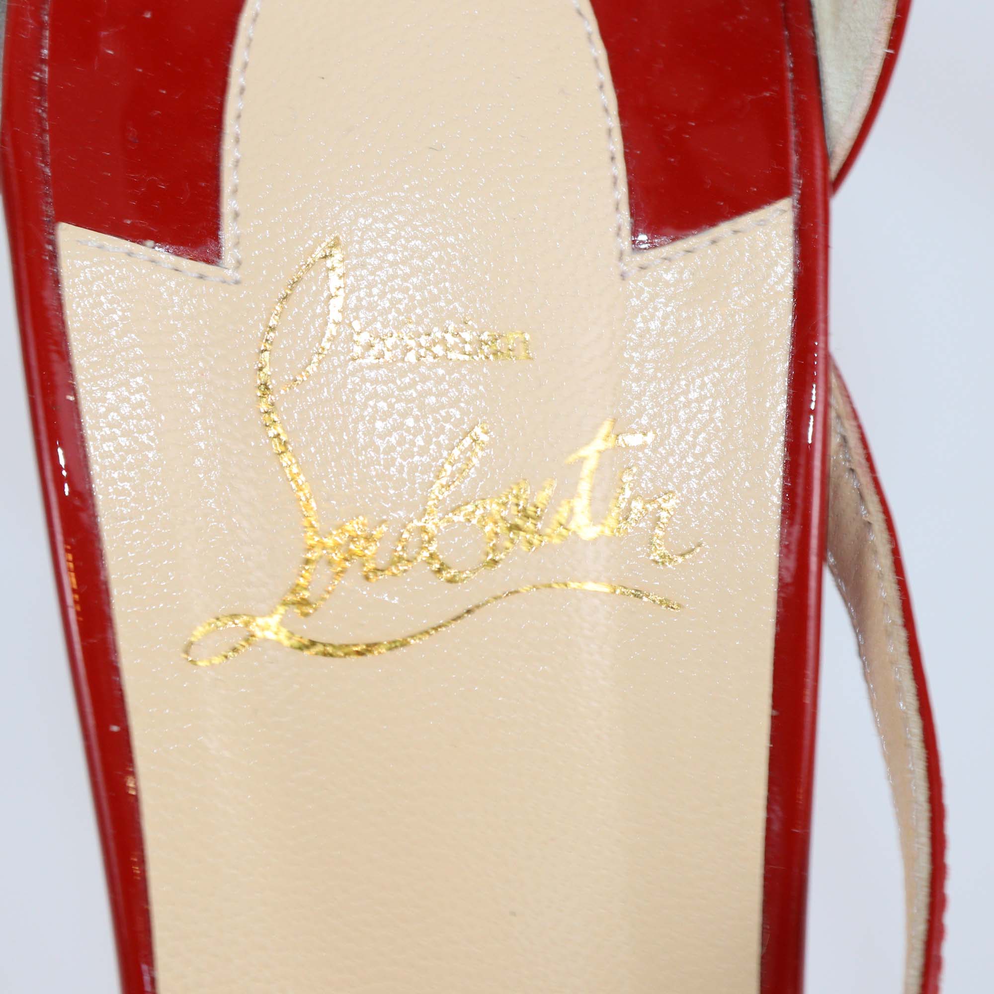 Christian Louboutin Red Patent Leather Fliketta Ankle Strap Pointed Toe Pumps