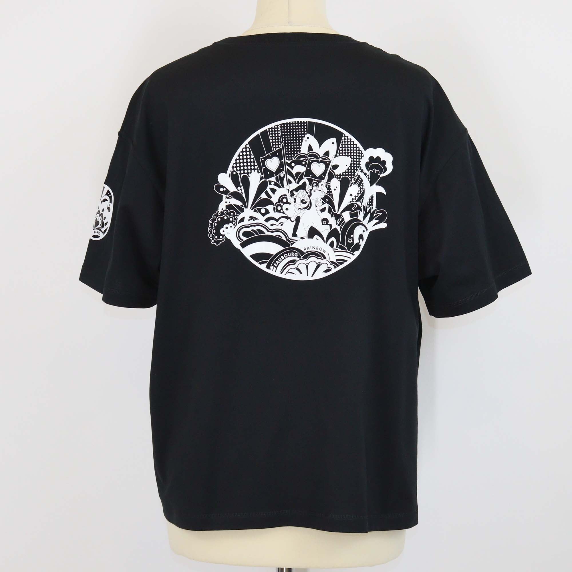 Hermes Black Cotton Faubourg Rainbow Print Crew Neck T Shirt