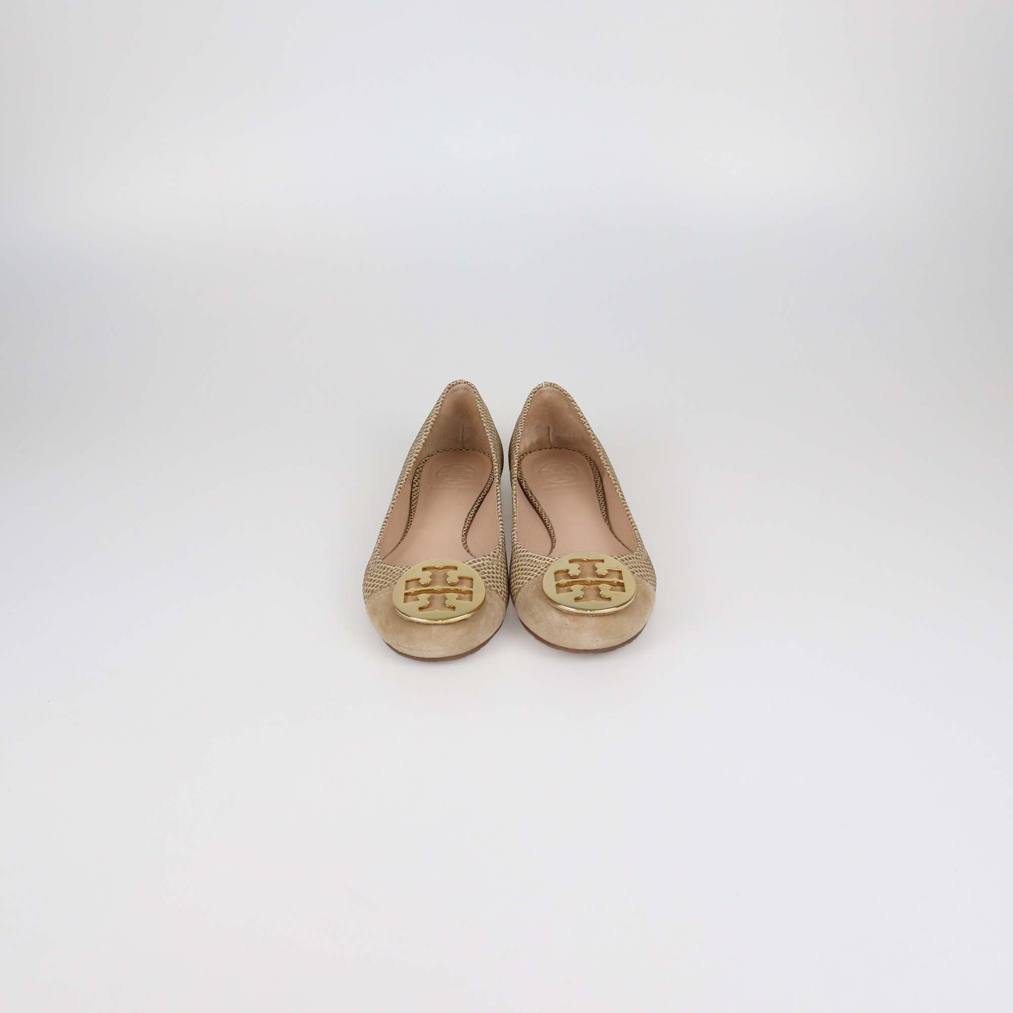 Tory Burch Clay Beige Karung Print Leather Serena 2 Ballet Flats