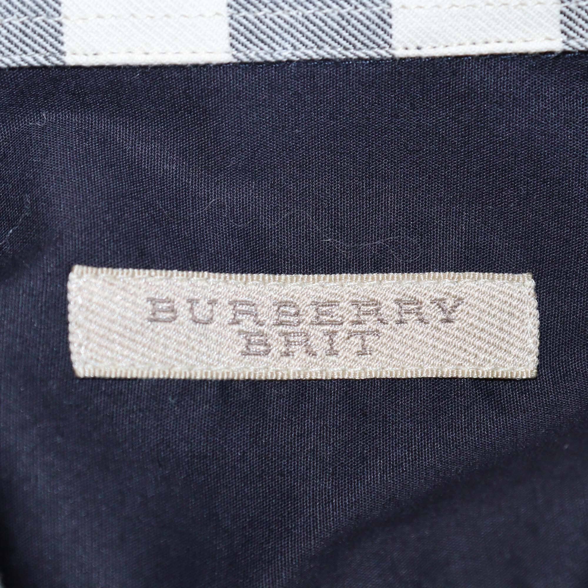 Burberry Brit Navy Blue Cotton Embroidered Logo Button Front Long Sleeve Shirt Womens Burberry Brit 