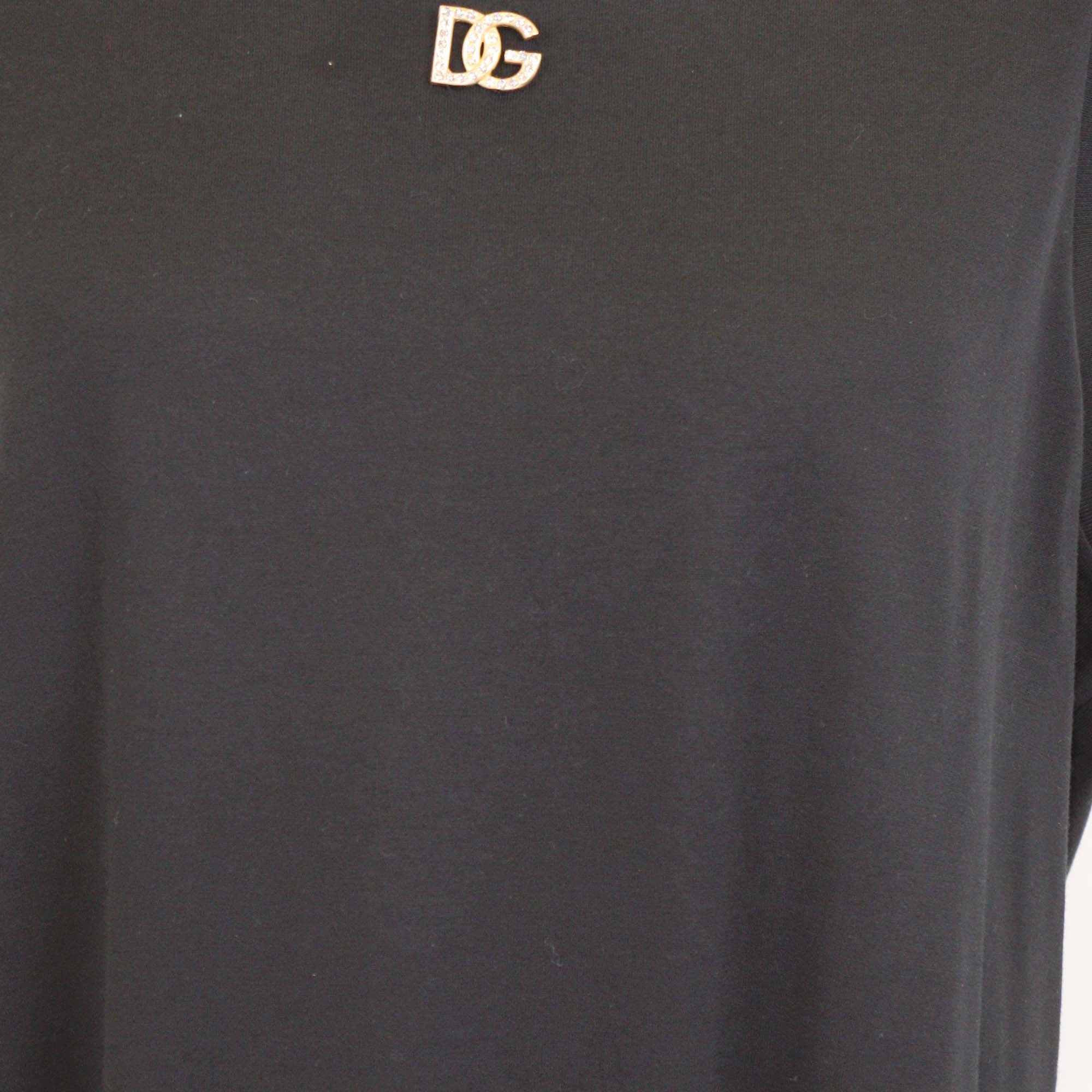 Dolce & Gabbana Black Cotton DG Pearl & Crystal Embellished Tank Top