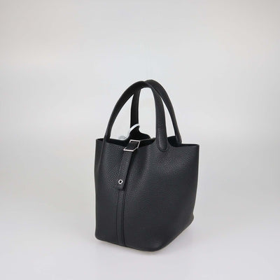 Hermes Black Clemence Leather Picotin Lock 18 Bag