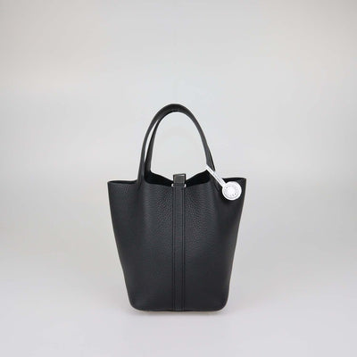 Hermes Black Clemence Leather Picotin Lock 18 Bag