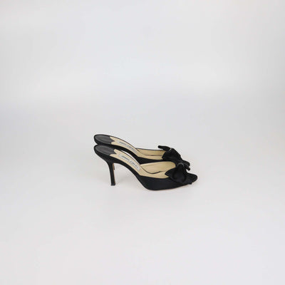Jimmy Choo Black Satin Bow Slide Sandals