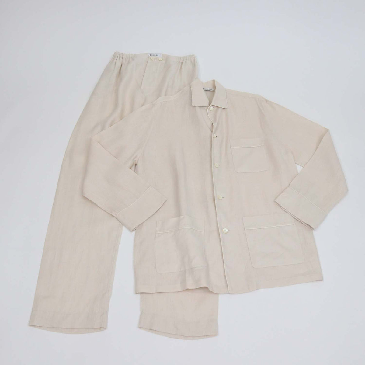 Loro Piana Clear Oyster Linen Pian Pyjamas Shirt and Britton Trousers Set