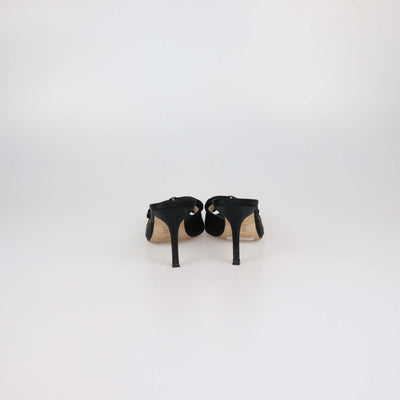 Jimmy Choo Black Satin Bow Slide Sandals