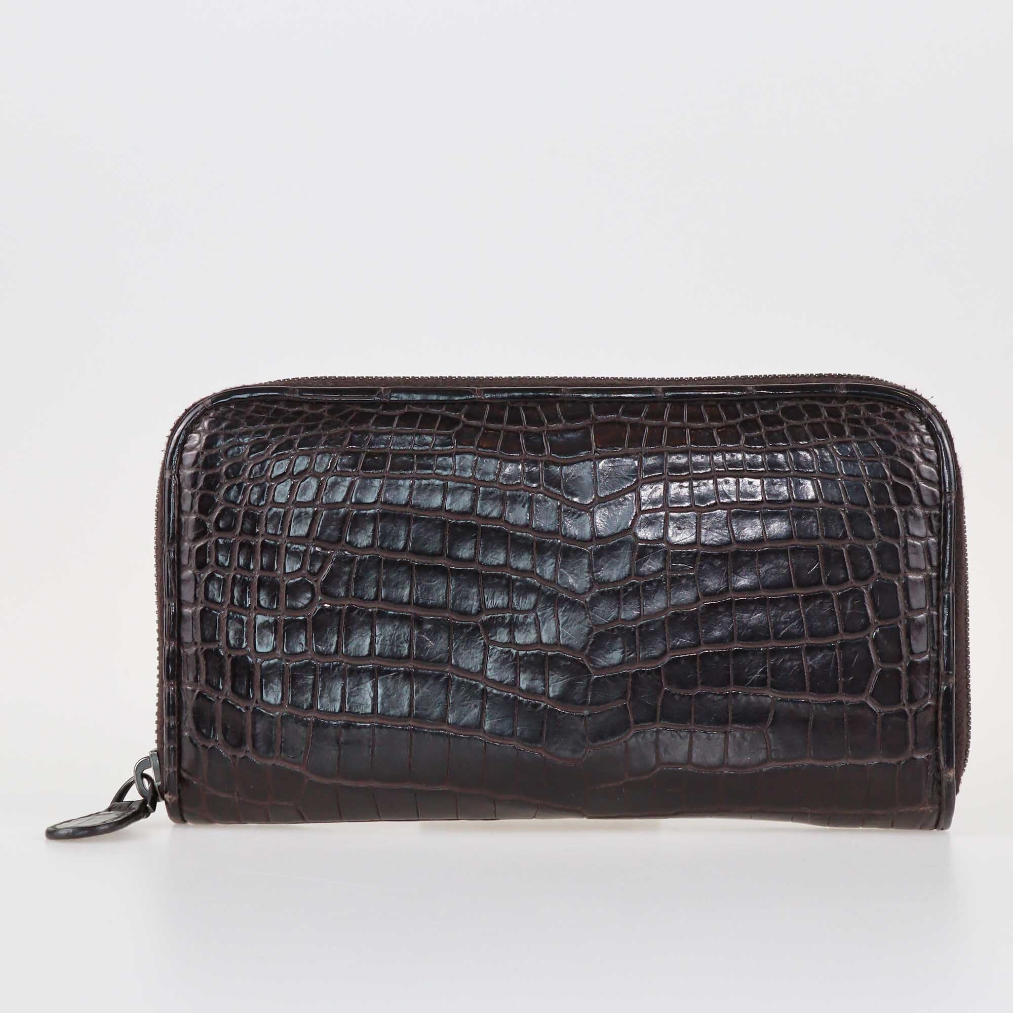 Bottega Veneta Dark Brown Zip Around Wallet Bags Bottega Veneta 