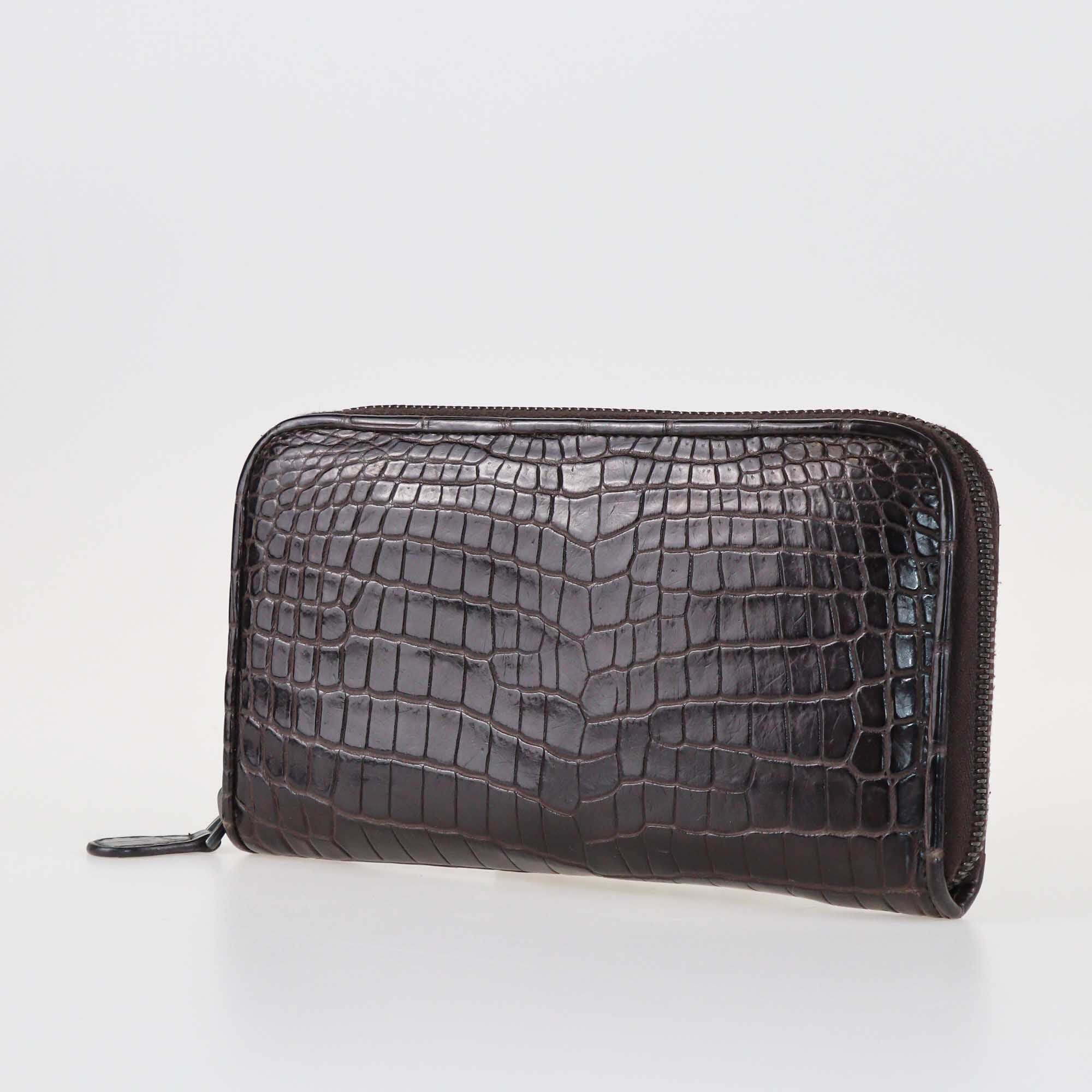 Bottega Veneta Dark Brown Zip Around Wallet Bags Bottega Veneta 