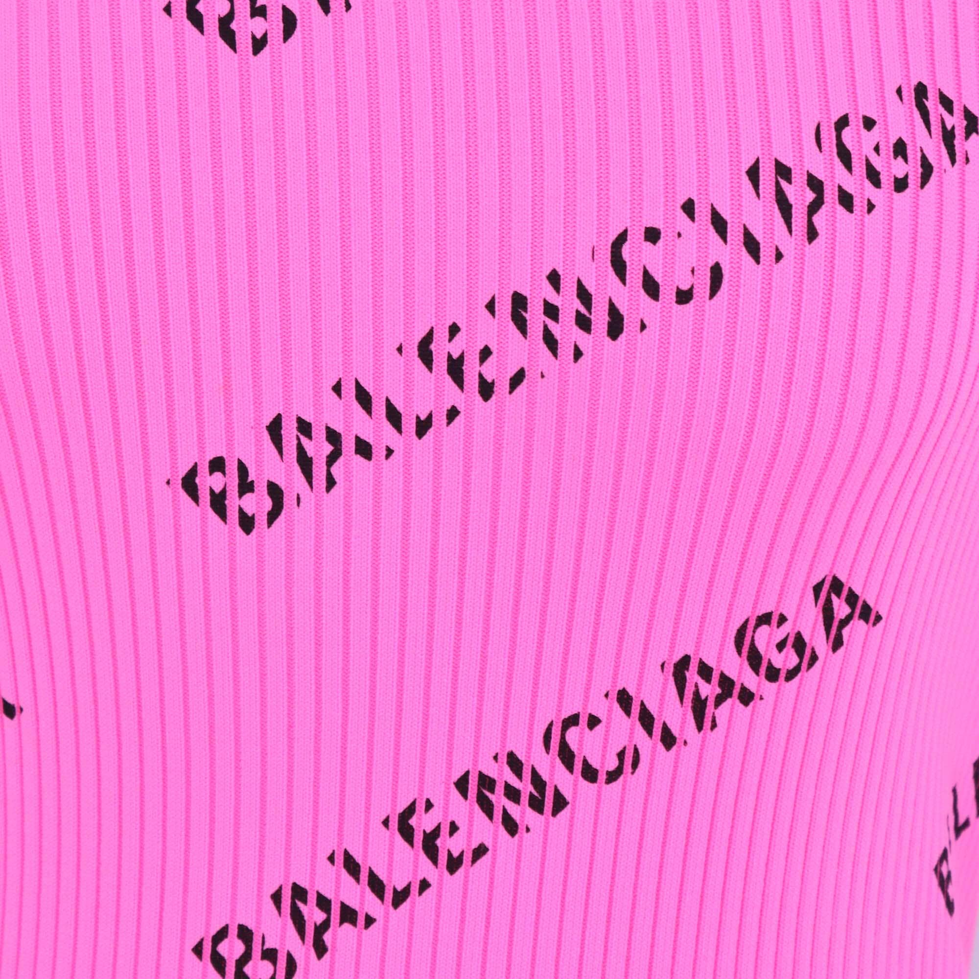 Balenciaga Neon Pink All Over Logo Polyamide Crewneck Sweater Womens Balenciaga 
