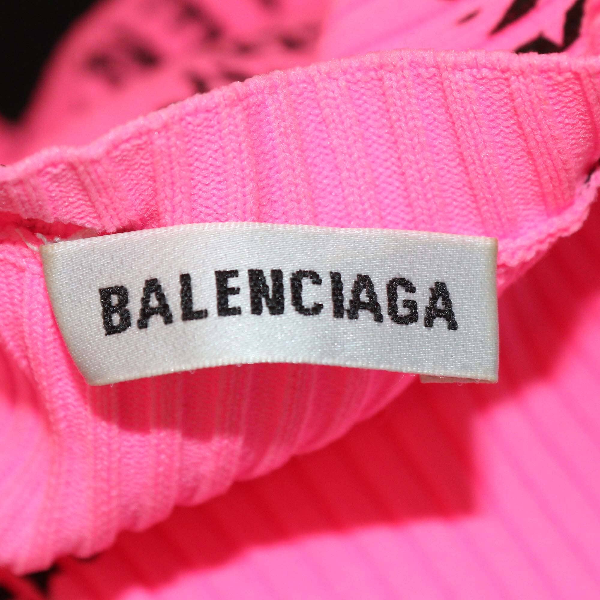 Balenciaga Neon Pink All Over Logo Polyamide Crewneck Sweater Womens Balenciaga 