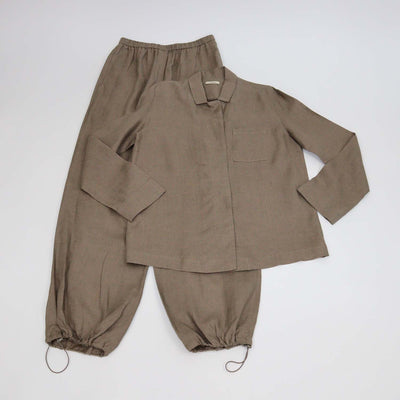12 Storeez Coffee Linen Long Sleeve Shirt and Santorini Trouser Set