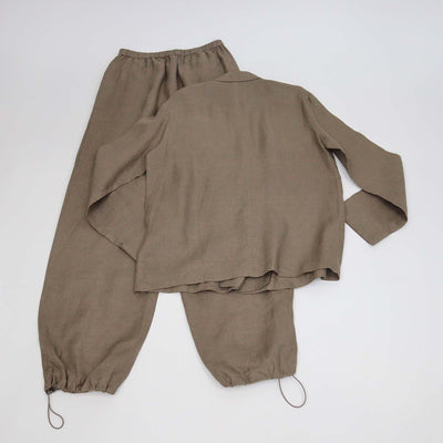 12 Storeez Coffee Linen Long Sleeve Shirt and Santorini Trouser Set