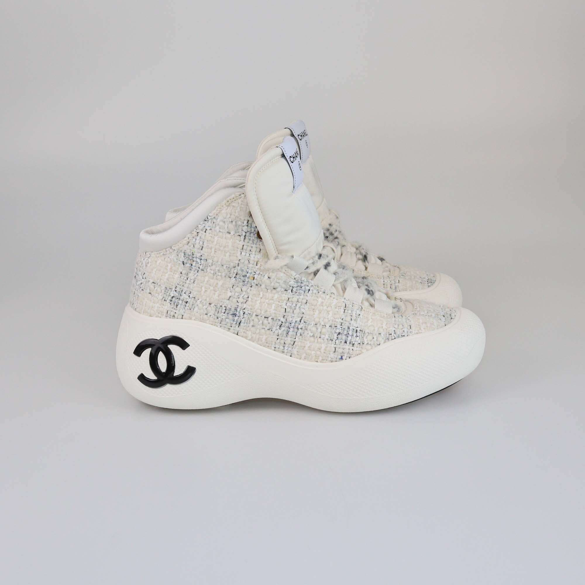 Chanel White Coco Neige CC Chunky High Top Sneakers Womens Chanel 