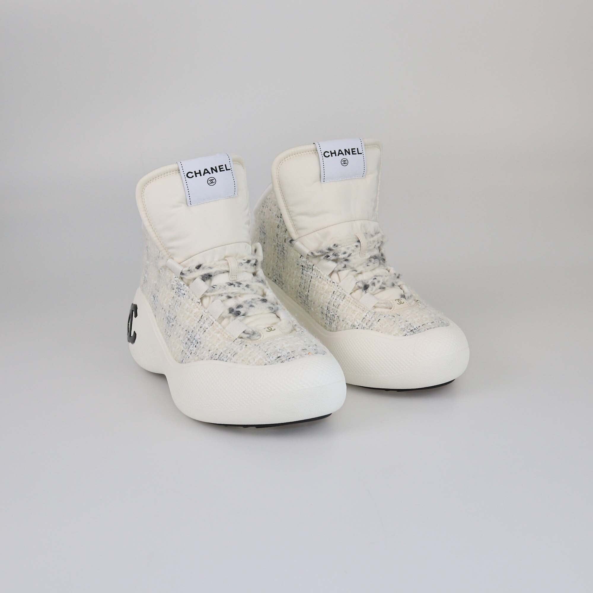 Chanel White Coco Neige CC Chunky High Top Sneakers Womens Chanel 