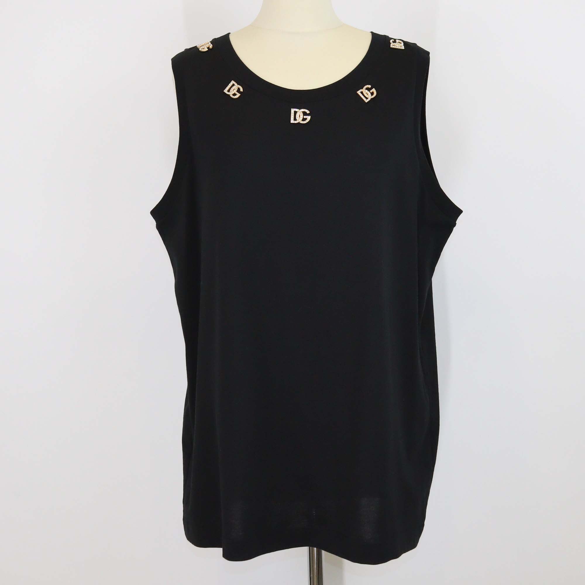 Dolce & Gabbana Black Cotton DG Pearl & Crystal Embellished Tank Top