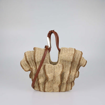 Zimmermann Natural Raffia Small Goldentime Ruffle Tote