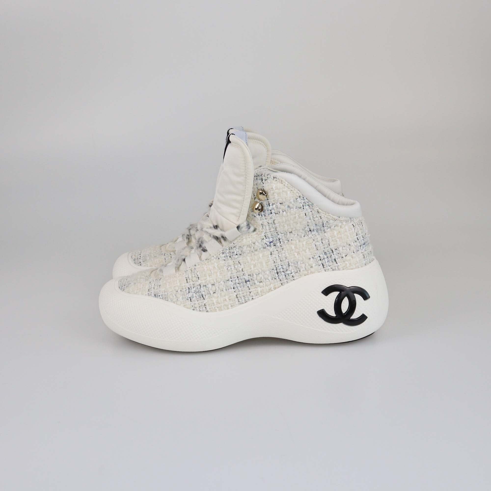 Chanel White Coco Neige CC Chunky High Top Sneakers Womens Chanel 