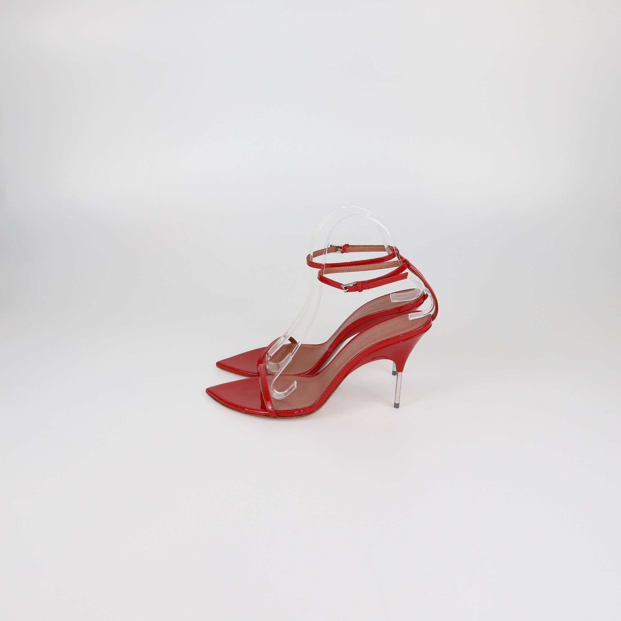 Amina Muaddi Red Patent Leather Bruna Ankle Strap Sandals