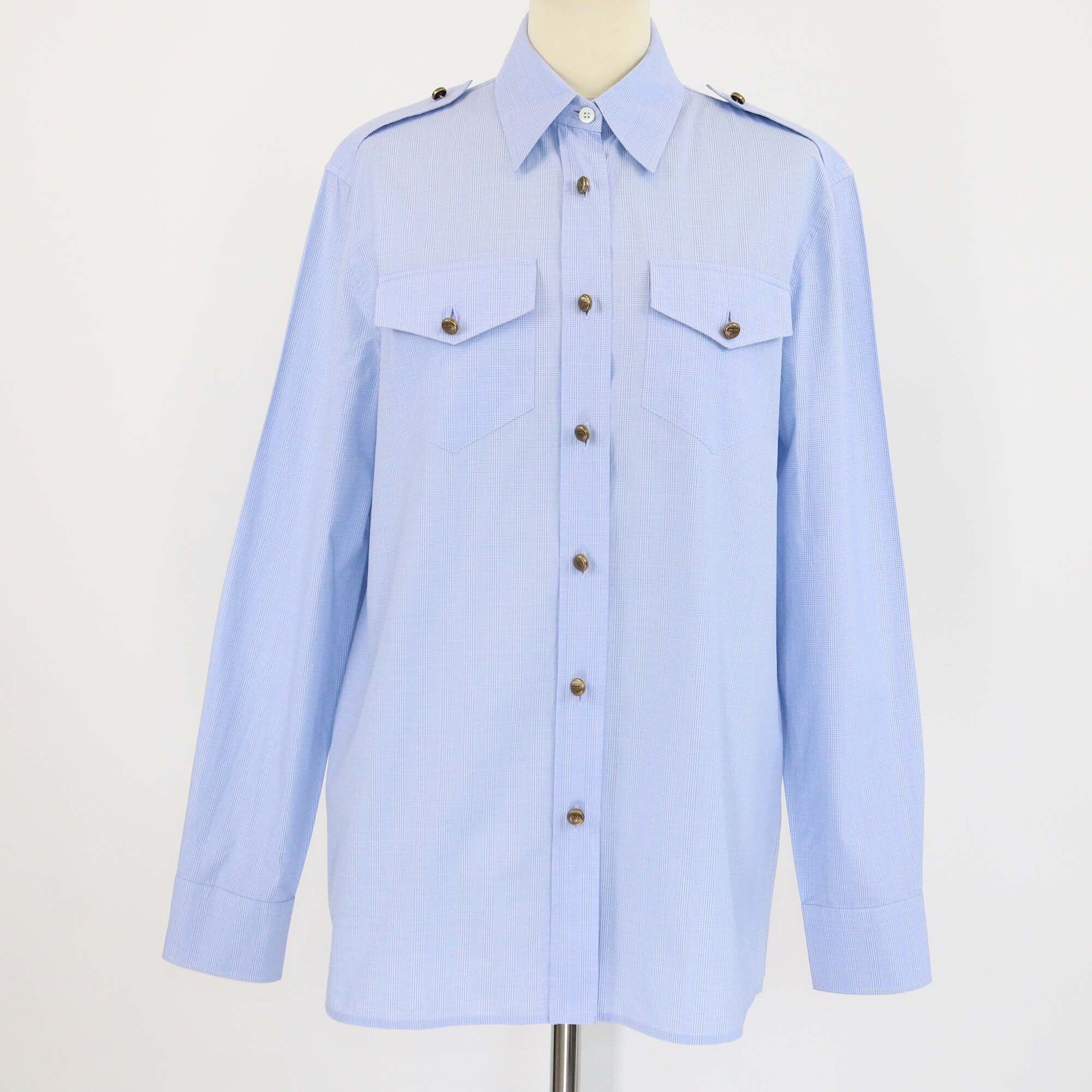 Prada Blue Cotton Checkered Long Sleeve Shirt Womens Prada 