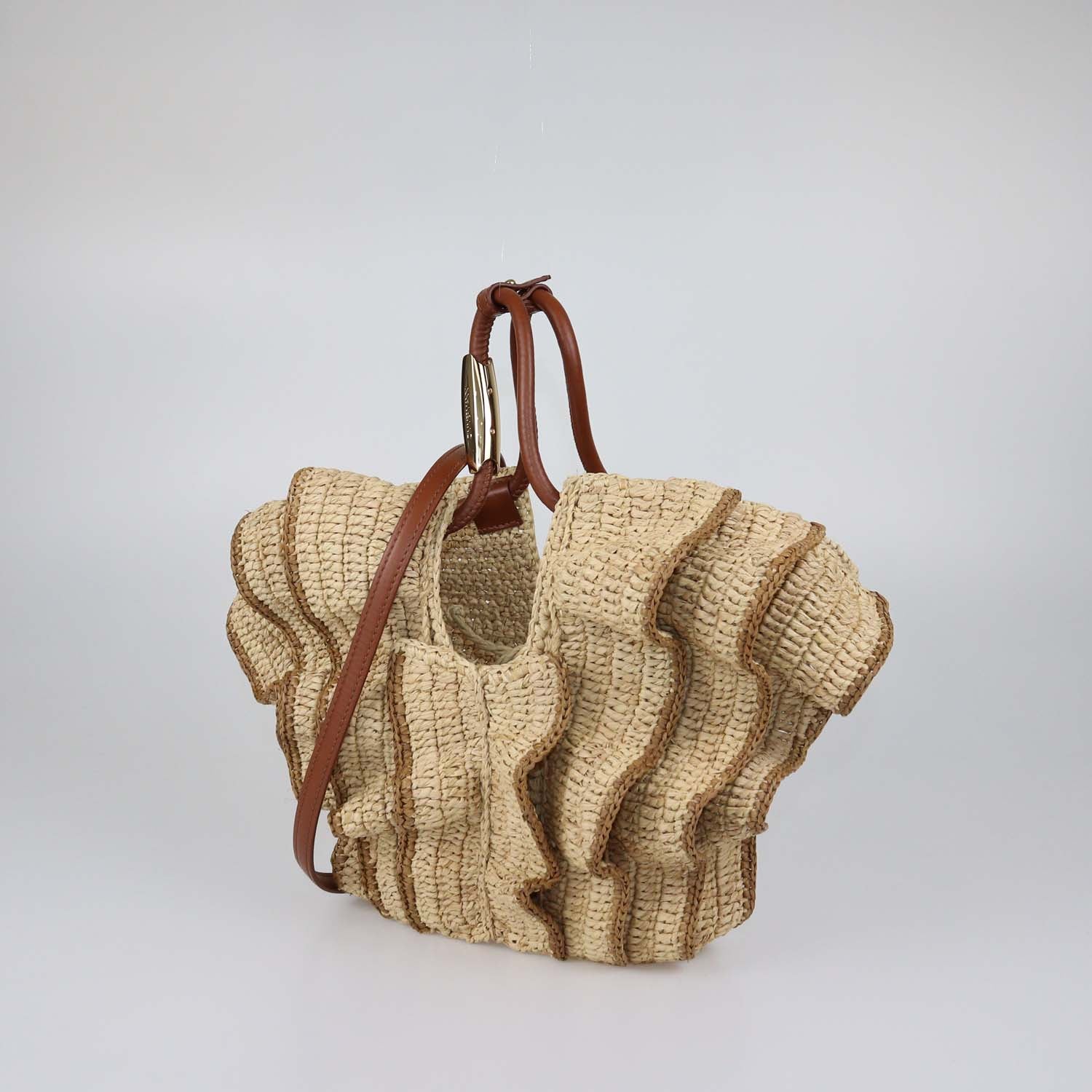 Zimmermann Natural Raffia Small Goldentime Ruffle Tote