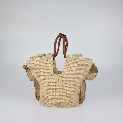 Zimmermann Natural Raffia Small Goldentime Ruffle Tote