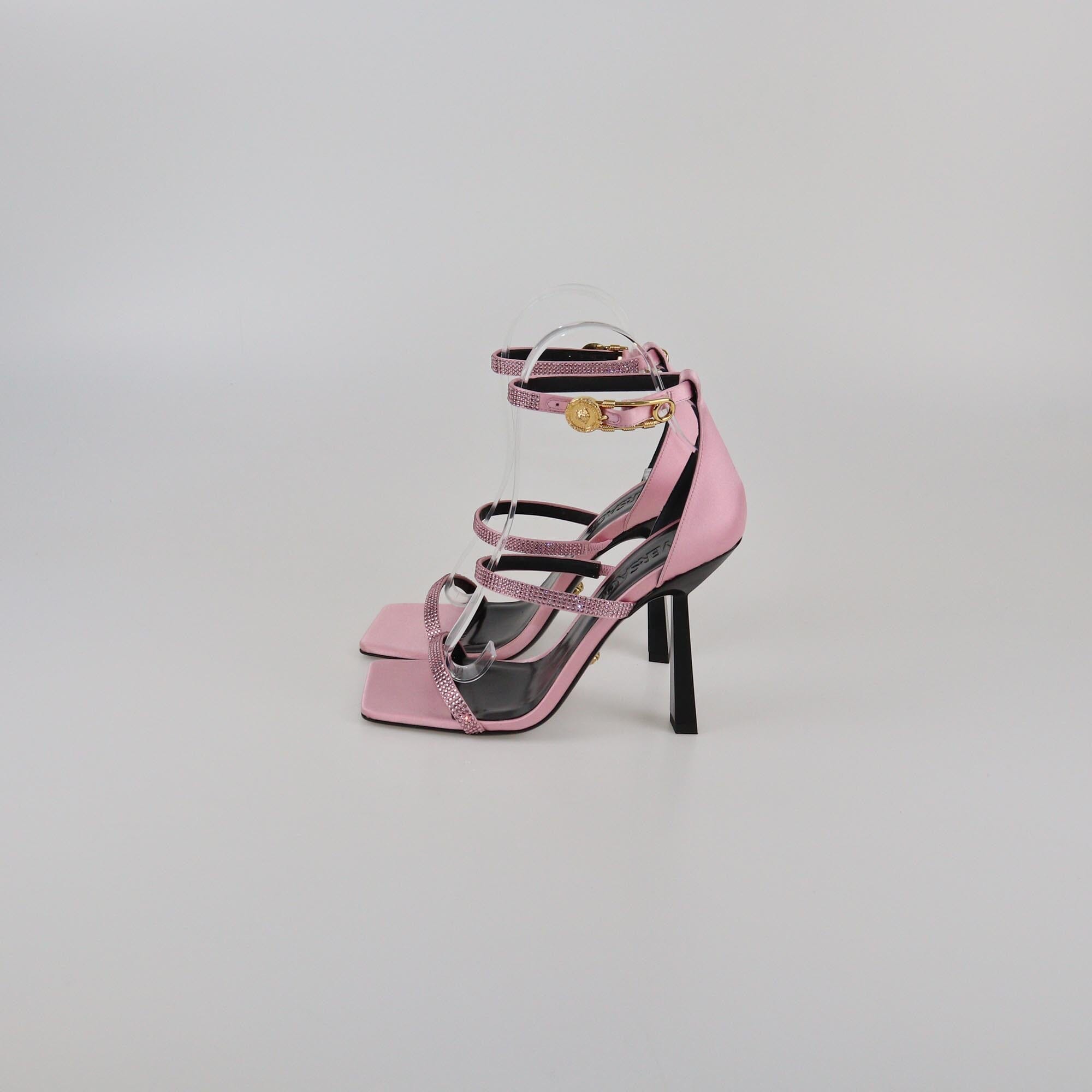 Versace Pink Safety Pin Ankle Strap Sandals Womens Versace 