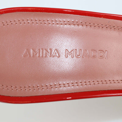Amina Muaddi Red Patent Leather Bruna Ankle Strap Sandals
