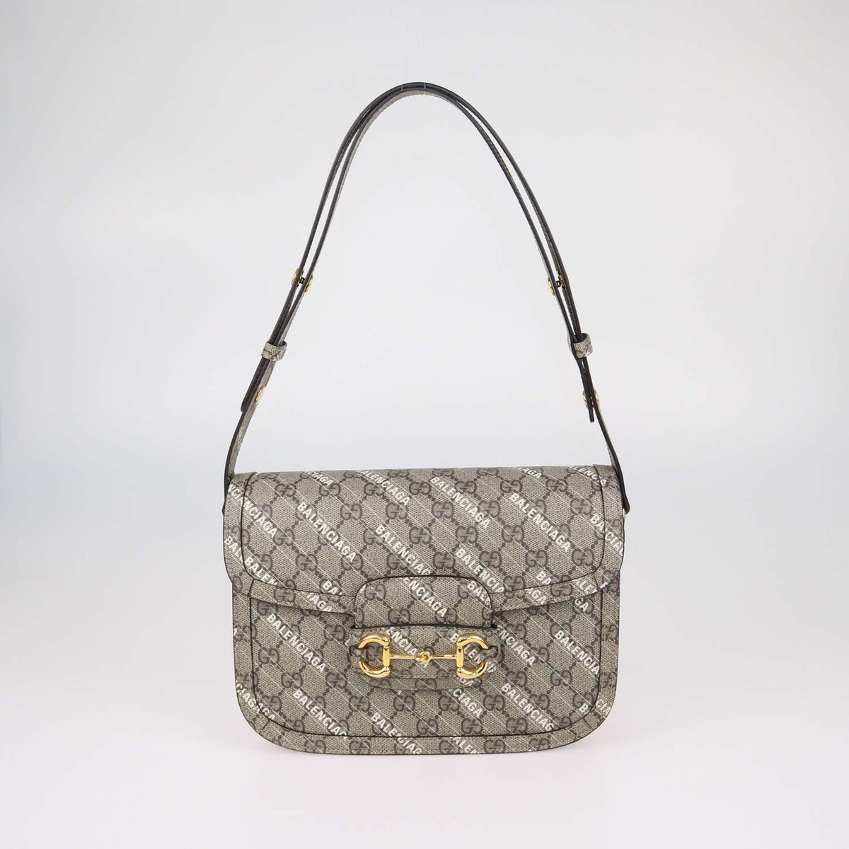 Gucci x Balenciaga Beige GG Supreme Canvas Medium Horsebit 1955 Shoulder Bag