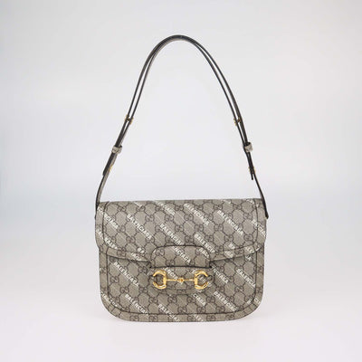 Gucci x Balenciaga Beige GG Supreme Canvas Medium Horsebit 1955 Shoulder Bag