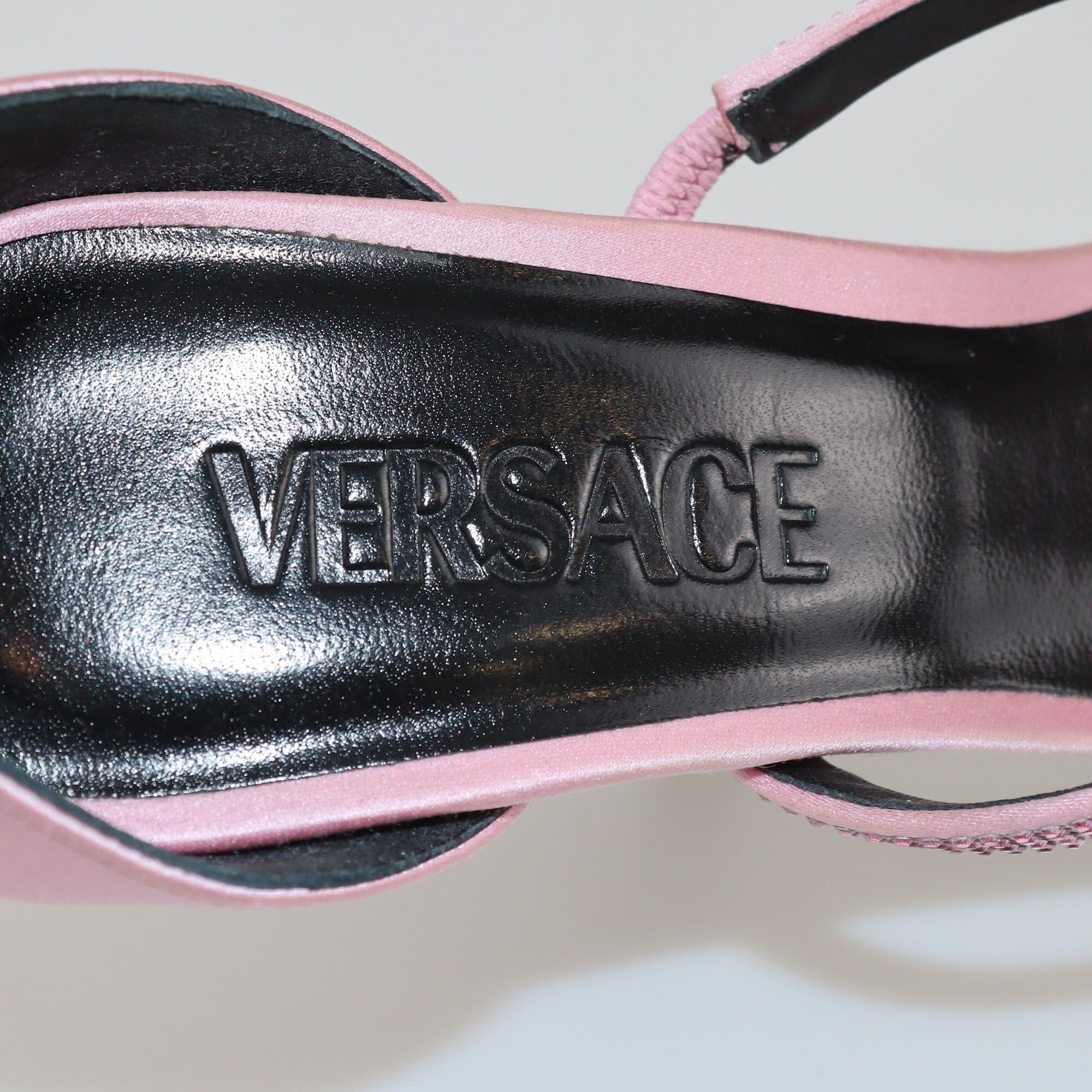 Versace Pink Safety Pin Ankle Strap Sandals Womens Versace 